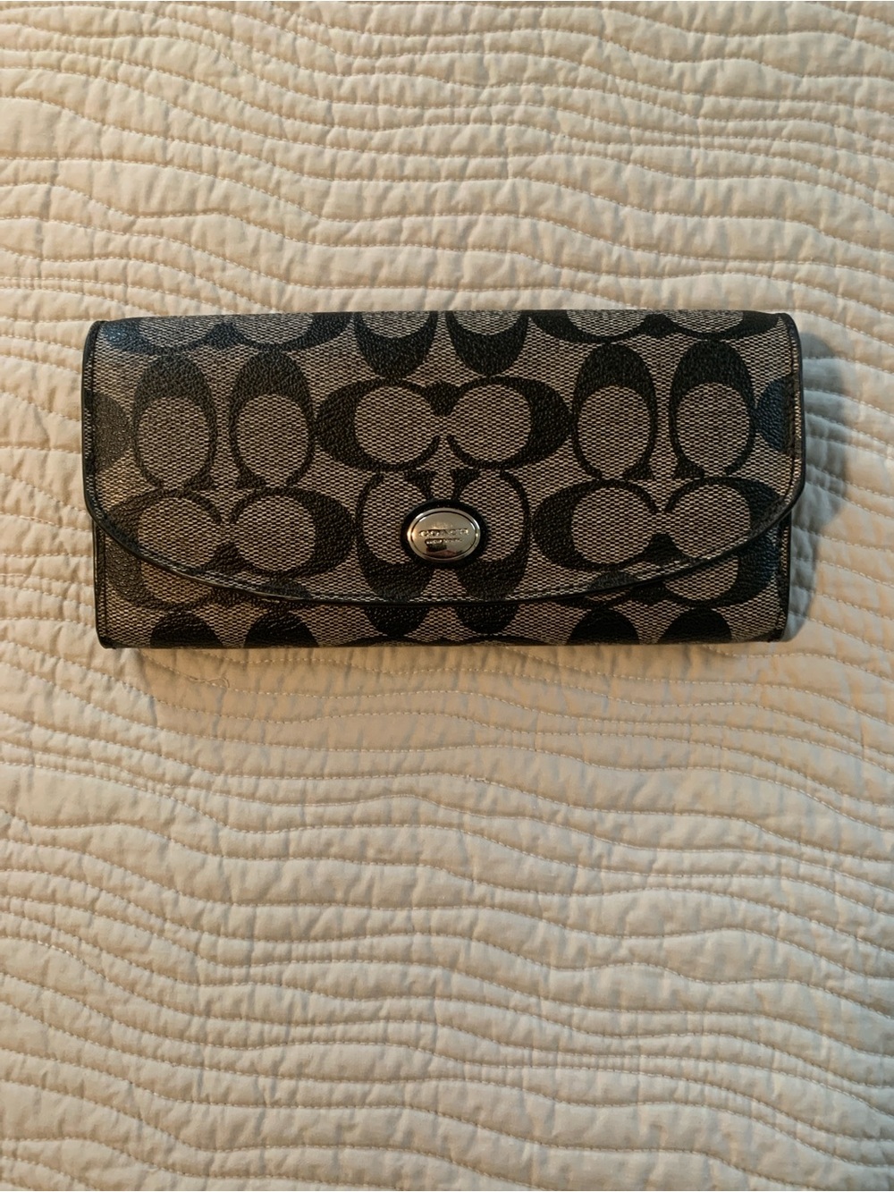 Coach Black and Gray Signature Continental Wallet